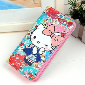 Hello Kitty Wallet Organizer Long Pink Patchwork 3 Compartments Zipper Closure